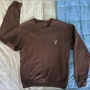Bowery Supply Co Brown Crewneck Sweatshirt Mushroom 🍄 Patch Crewneck Size L